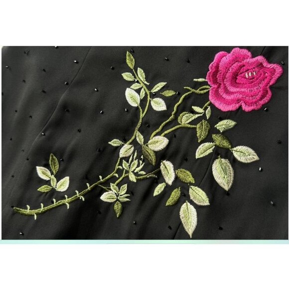 Vintage Morgan & Co. Formal Maxi Dress Black Halter Pink Floral Embroidery  7/8 - Picture 8 of 16